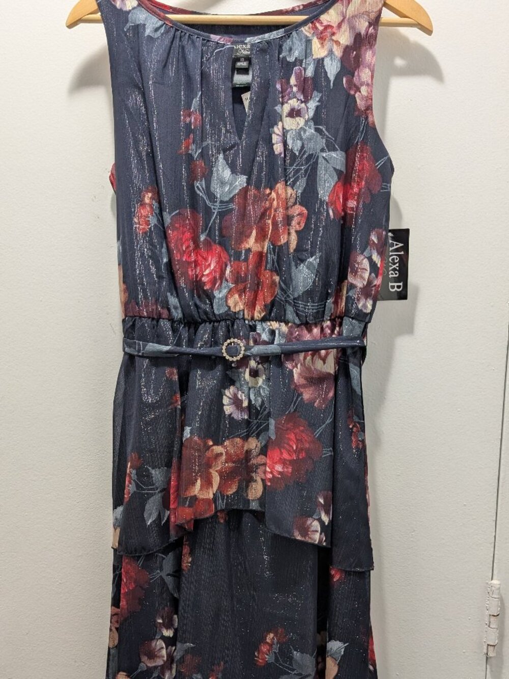 Alexa B Nites  Maxi Floral Shimmery Sleevless Dress, Size US 10, NWT